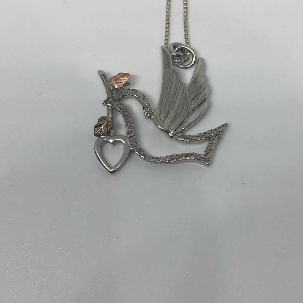 Dove Olive Branch Pendant Sterling Silver 12k Rose Gold Black Hills Gold + 18”